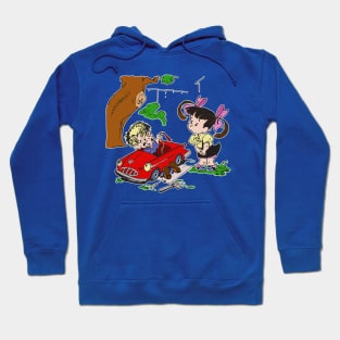 Cute Boy Mechanic Fixes Toy Car for A PigTailed Girl Cartoon Hoodie